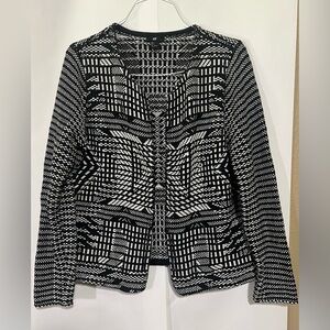 H&M Black & White Geometric Eclectic Grandpa Cardigan Sweater Size L Art Teacher